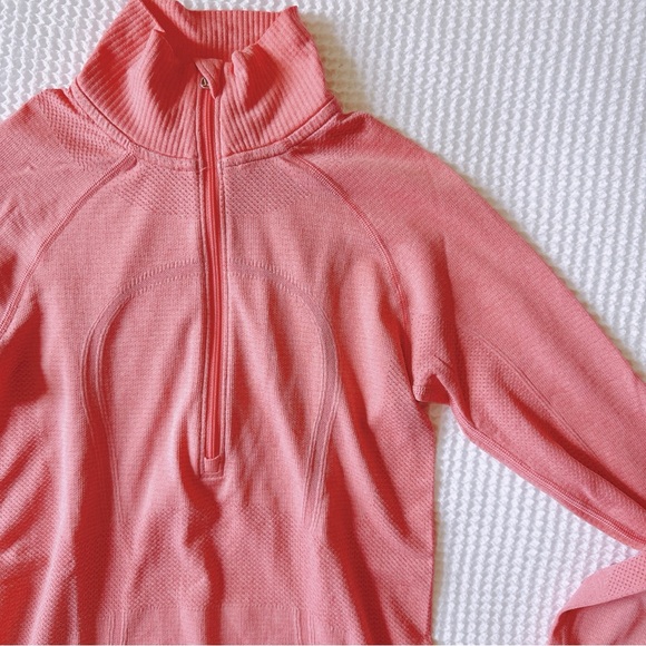 $88 LULULEMON RUN SWIFTLY TECH HALF ZIP SHIRT TOP sz 4 PINK CORAL LONG SLEEVE - Picture 2 of 9